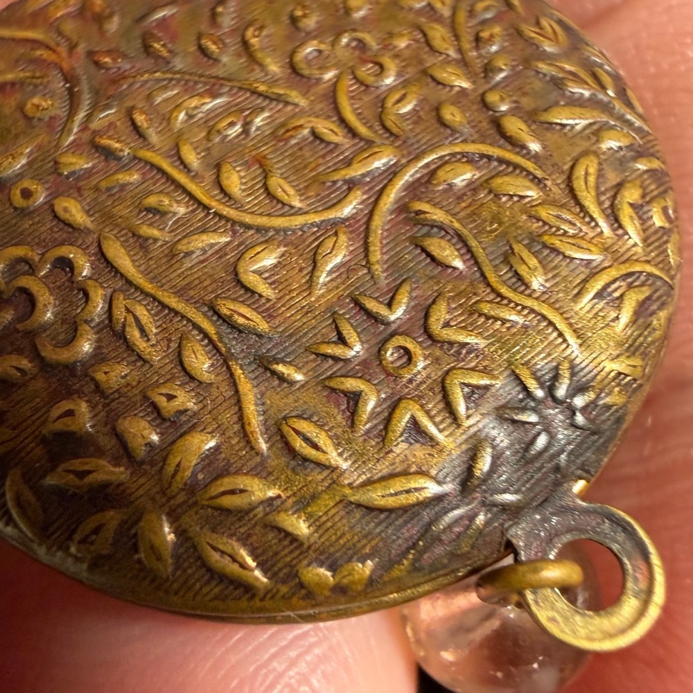 Antique Brass Floral Locket Brooch Dangle Victorian Revival Working 1900s - Picture 8 of 10